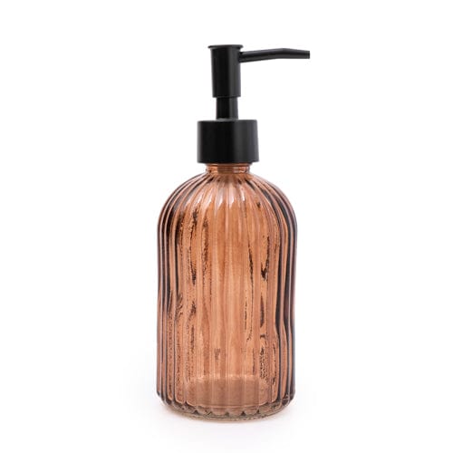 Amber Ribbed Glass Soap Dispenser