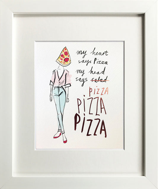 HHJ Pizza White Wooden Framed Print