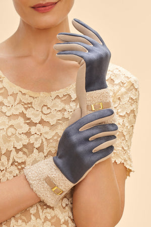 Denim Faux Suede Gloves - Audrey by Powder Designs UK