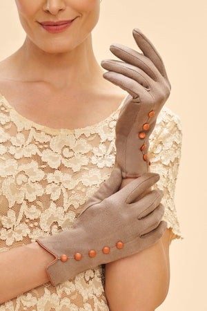 Stone Fabric Gloves / Tangerine Buttons & Trim