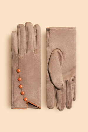 Stone Fabric Gloves / Tangerine Buttons & Trim