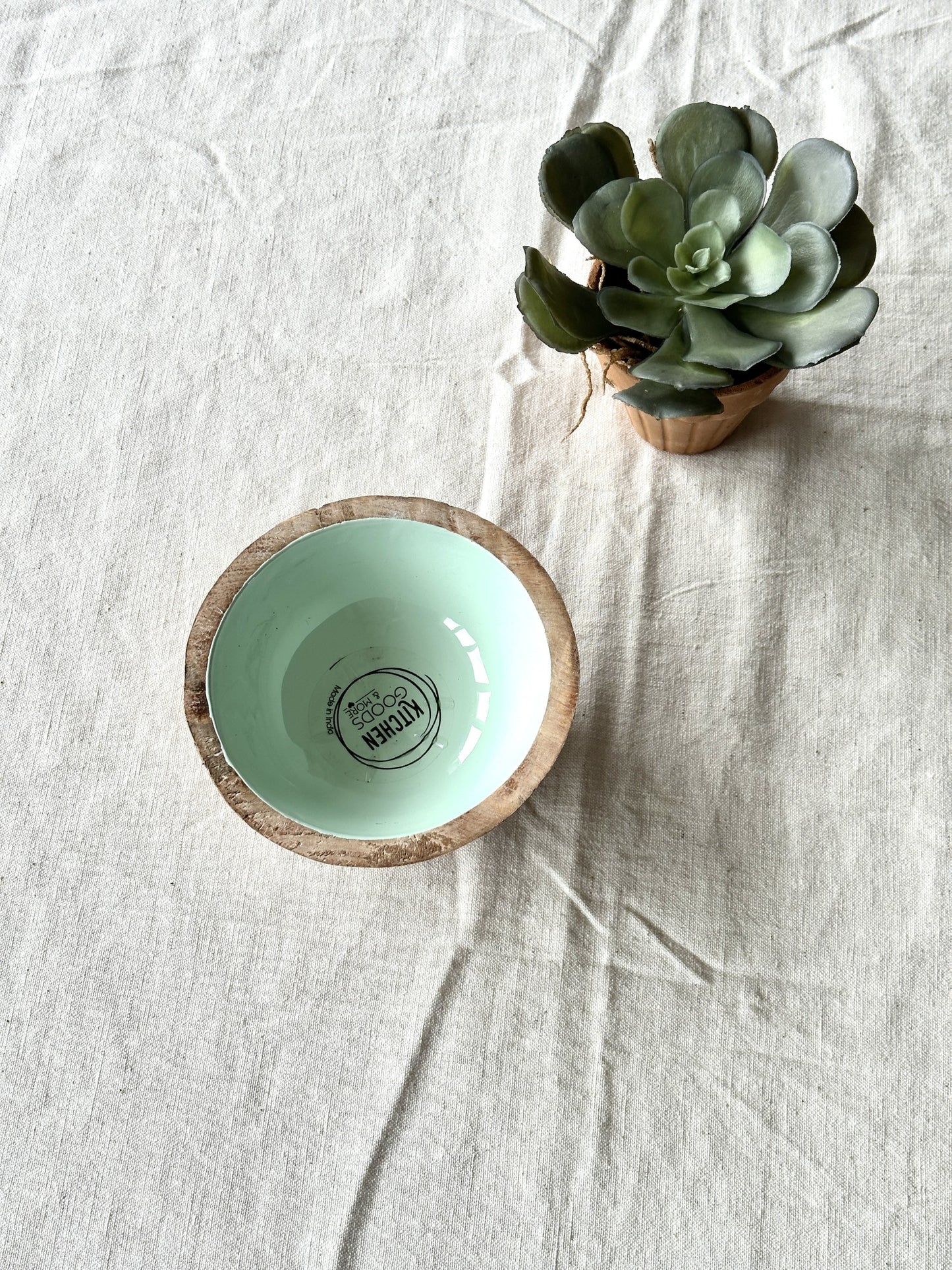 Bamboo 13cm Bowl with Mint Green Inlay
