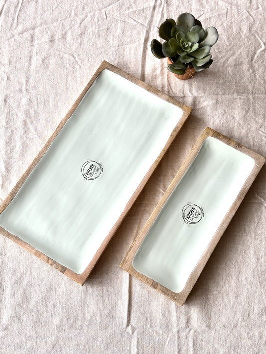 Bamboo Serving Platters – Set of 2 - Mint Green Inlay