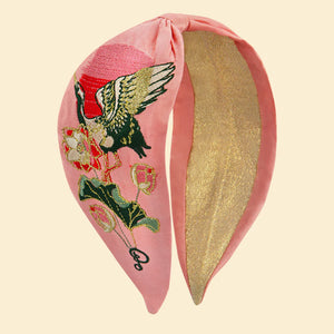 Satin Embroidered Headband, Crane at Sunrise, Petal