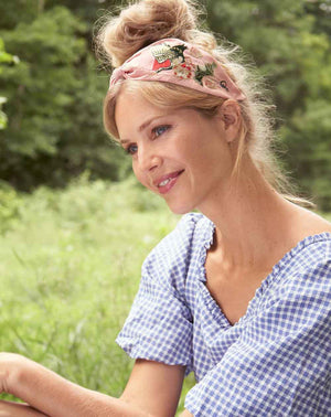 Satin Embroidered Headband, Crane at Sunrise, Petal