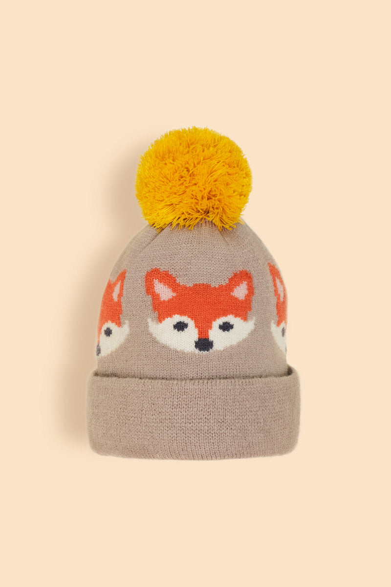 Children's Knitted Fox Hat - Slate