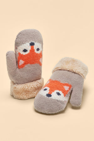 Children's Knitted Fox Mittens - Slate