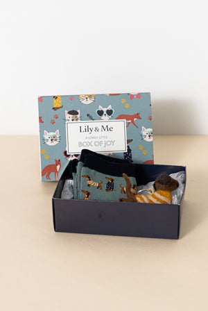 Dog Themed Bamboo Socks & Keyring Gift Box