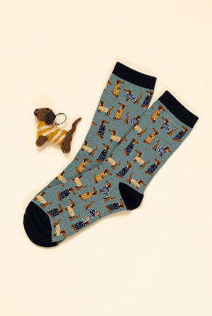 Dog Themed Bamboo Socks & Keyring Gift Box