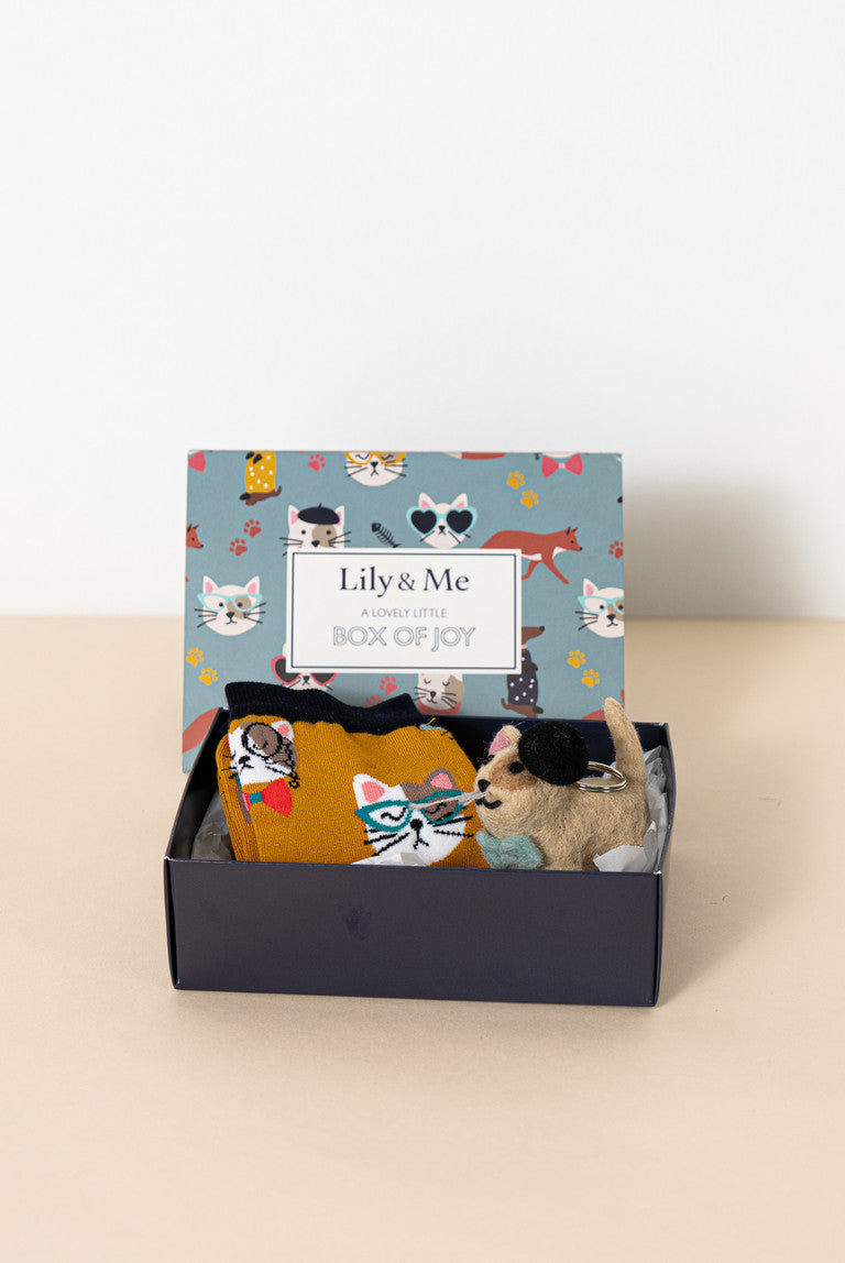 Cats Bamboo Socks & Keyring Giftbox | Lily & Me