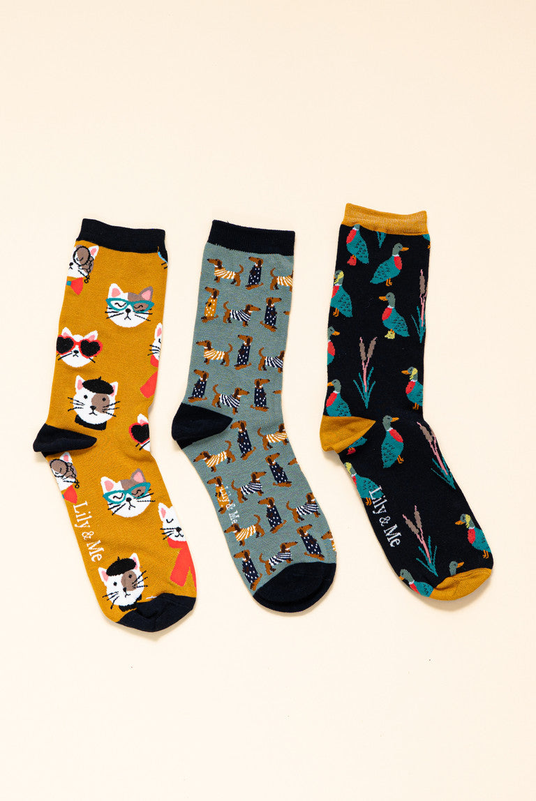 Set of 3 Animal Print Bamboo Socks Giftbox | Lily & Me