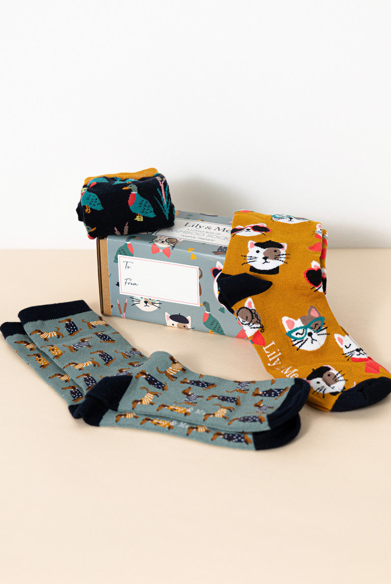 Set of 3 Animal Print Bamboo Socks Giftbox | Lily & Me