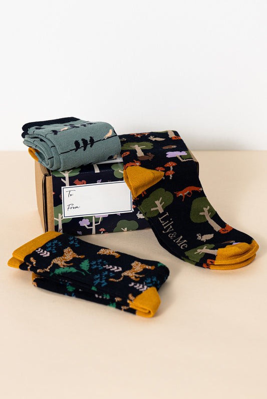 Set of 3 Wild Animal Print Bamboo Socks Giftbox | Lily & Me