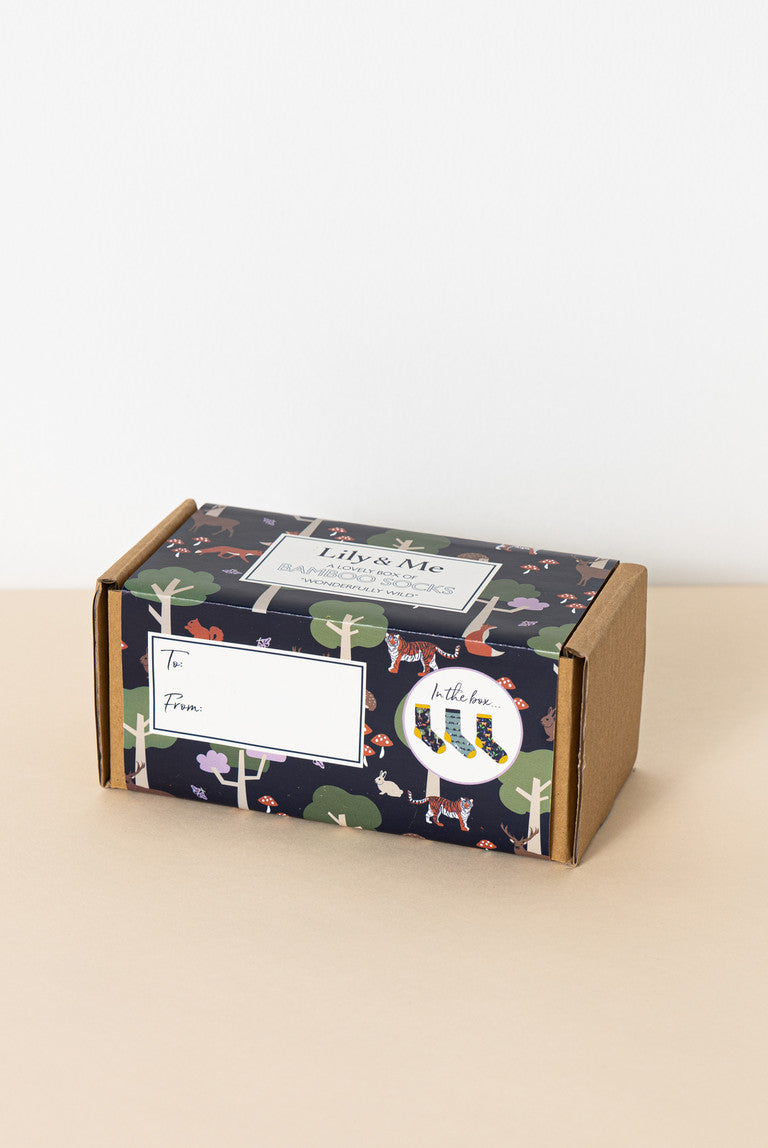 Set of 3 Wild Animal Print Bamboo Socks Giftbox | Lily & Me