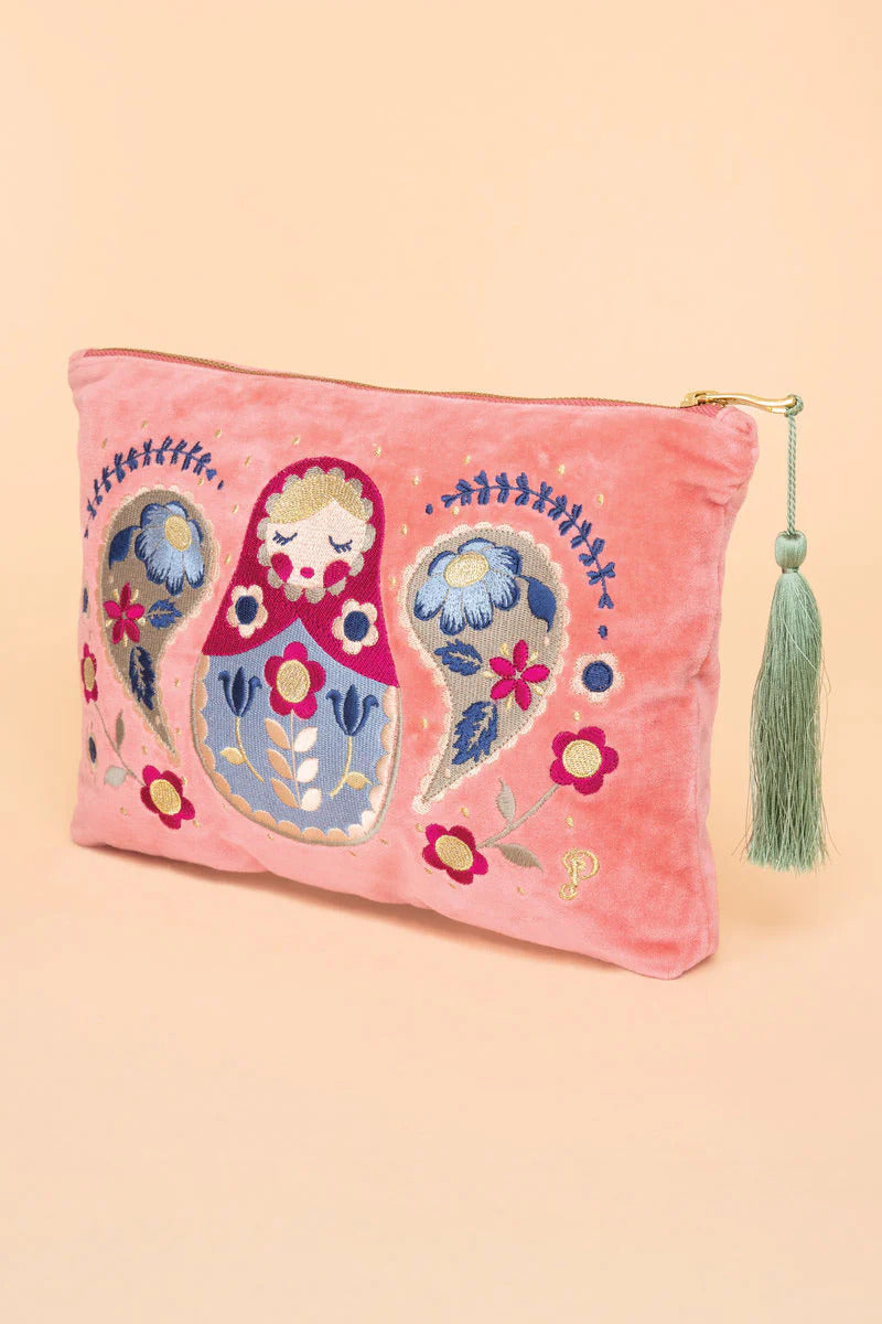 Velvet Zip Pouch - Matryoshka Doll - Petal from Powder Designs