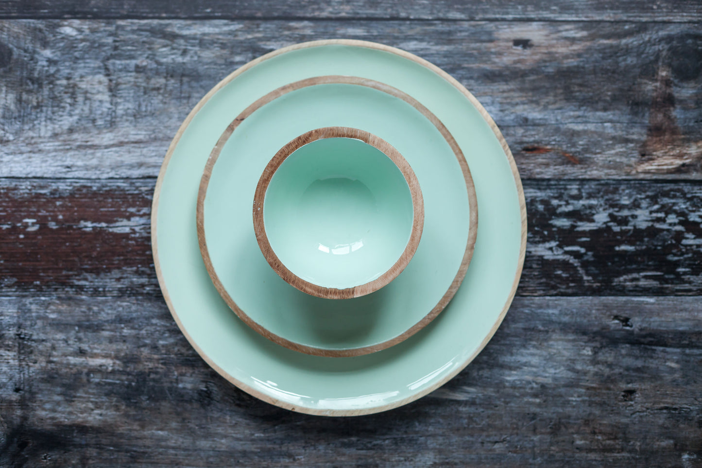 Bamboo Serving Platters – Set of 2 - Mint Green Inlay