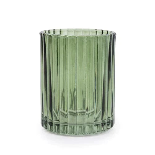 Green Ribbed Glass Bathroom Tumbler