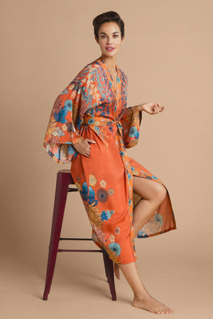 Powder Design Trailing Wisteria Kimono Gown in Terracotta