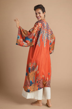 Powder Design Trailing Wisteria Kimono Gown in Terracotta