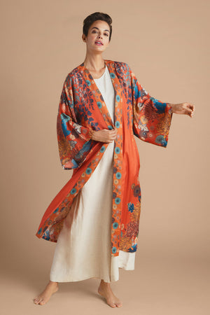 Powder Design Trailing Wisteria Kimono Gown in Terracotta