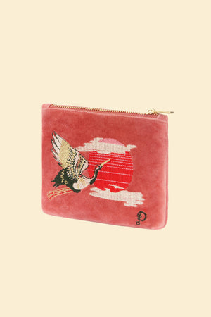 Crane at Sunrise Velvet Mini Pouch