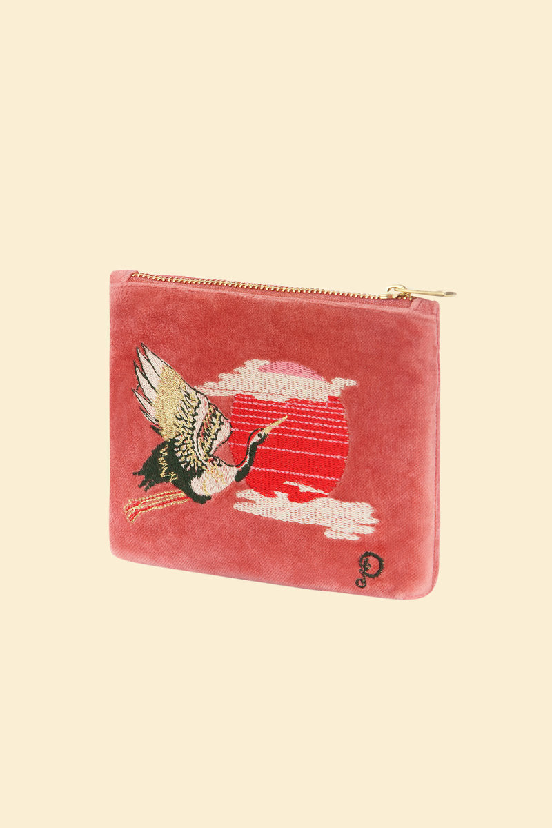 Crane at Sunrise Velvet Mini Pouch