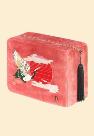 Crane at Sunrise Velvet Wash Bag in Pegal