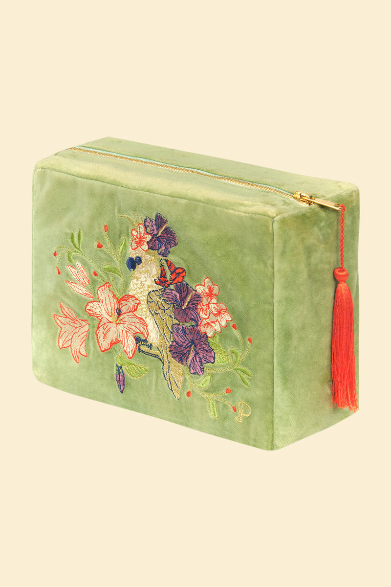 Cockatoo Velvet Wash Bag in Sage