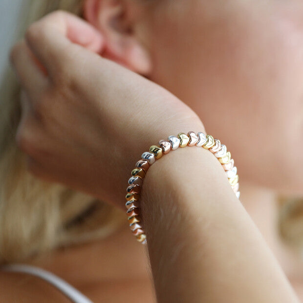 Lisa Angel Beaded Hearts Bracelet in Silver, Gold & Rose Gold