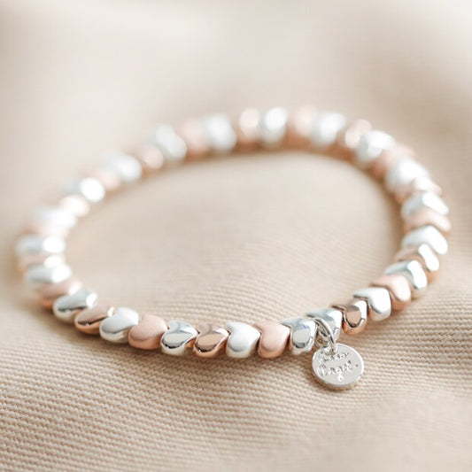 Lisa Angel Beaded Hearts Bracelet in Silver & Rose Gold