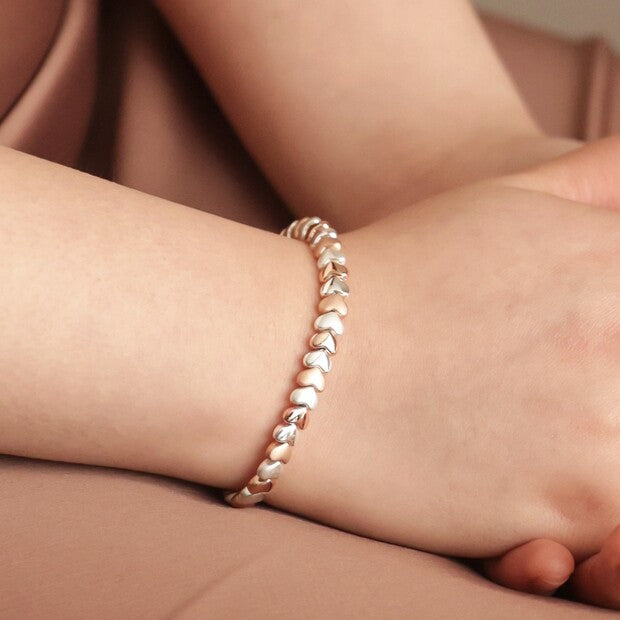 Lisa Angel Beaded Hearts Bracelet in Silver & Rose Gold