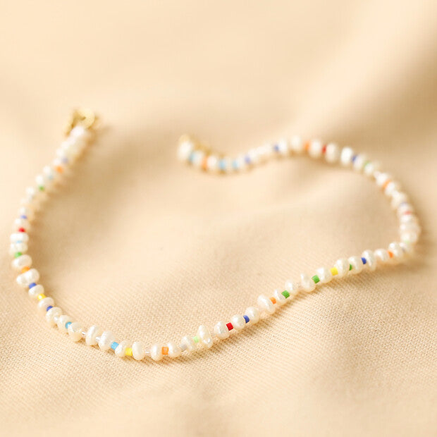 Lisa Angel Miyuki Seed Bead and Freshwater Pearl Anklet