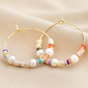 Lisa Angel Pearl & Coloured Bead Hoop Ear-Rings
