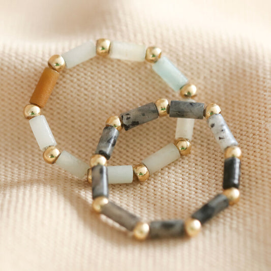 Lisa Angel Set of 2 Semi-Precious Stone Beaded Rings in Grey and Green