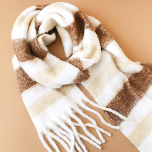 Neutral/Brown Striped Scarf from Lisa Angel