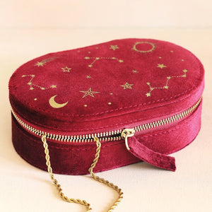 Cranberry Velvet Oval "Starry Night" Jewellery Case from Lisa Angel
