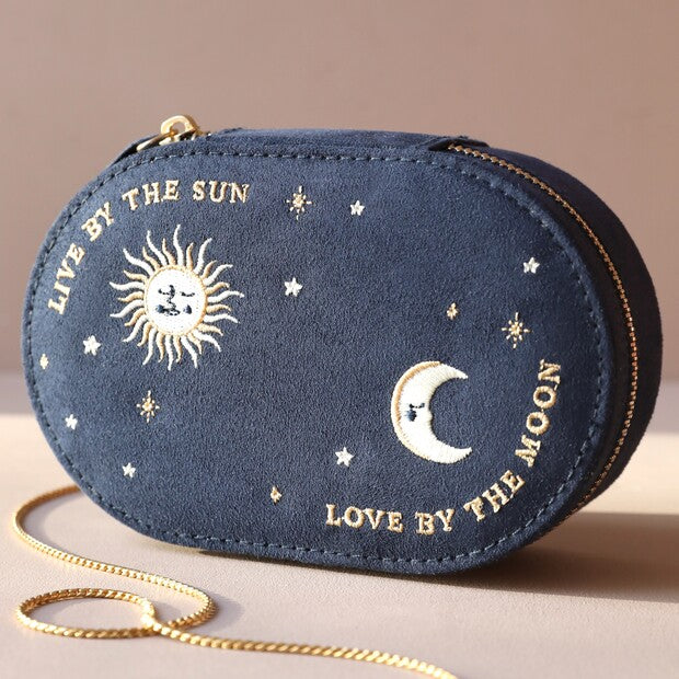 Navy Velvet Oval "Sun & Moon" Jewellery Case from Lisa Angel