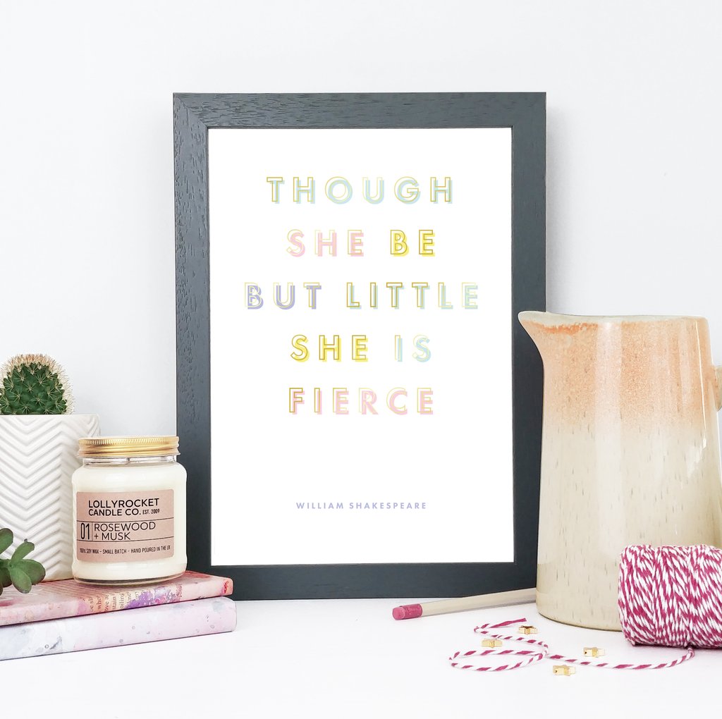 Shakespeare Fierce Pastel and Gold Typography Print