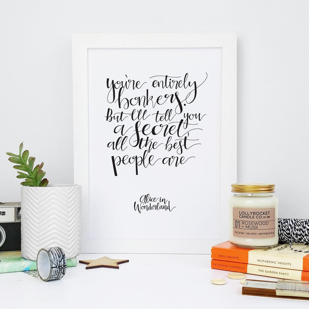 Alice in Wonderland Calligraphy Unframed Print