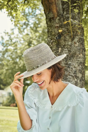 Natalie Hat, Slate with Glitter Bank - Powder Design